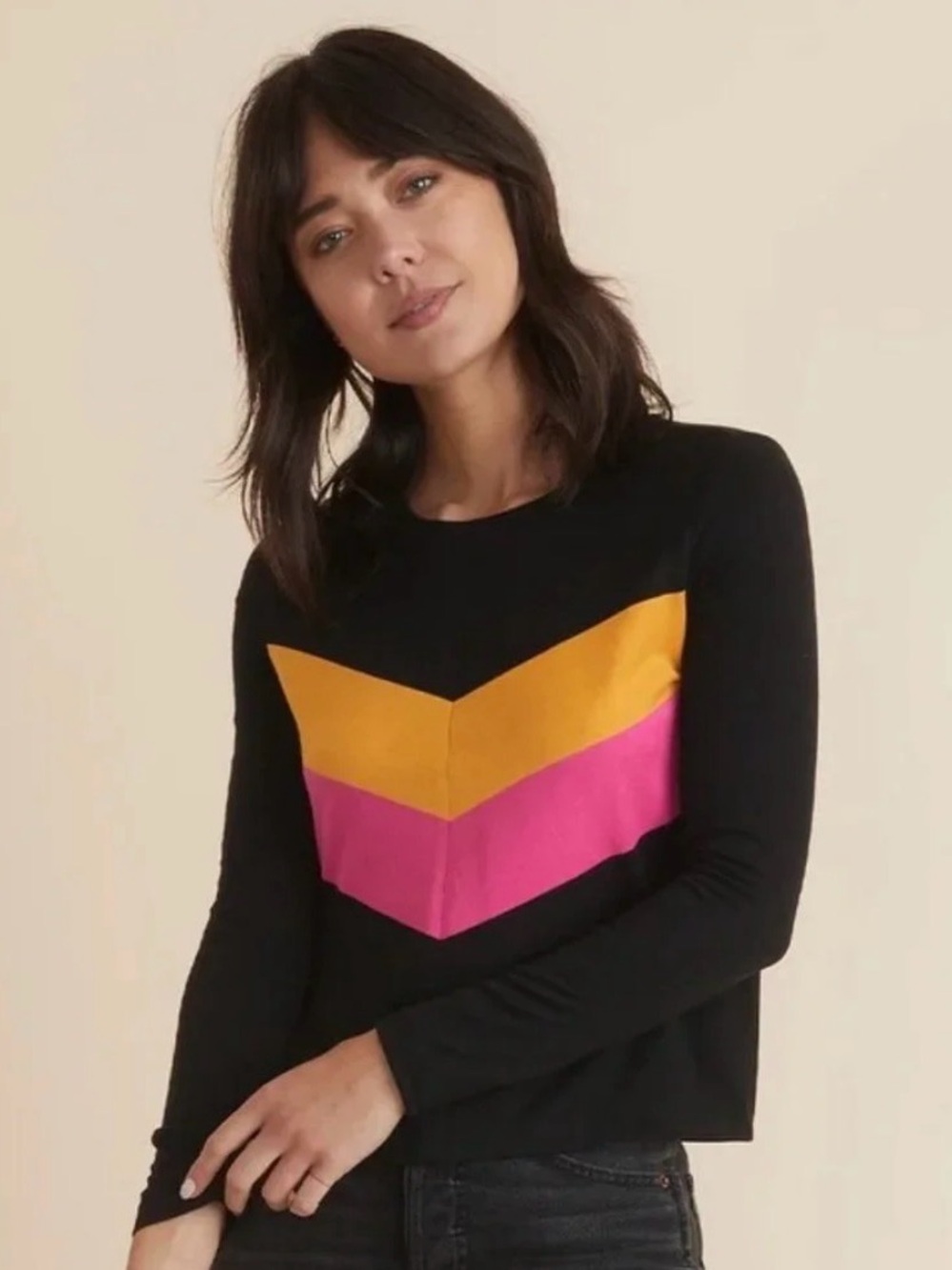 Marine Layer | Deb Black Long-Sleeve Chevron Lightweight Sweater | Sz XS